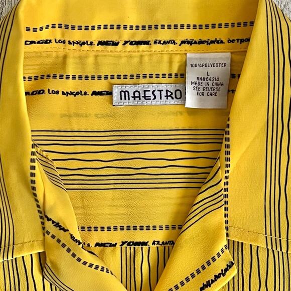 Maestro Vintage 90s Y2K Striped Yellow City Button Down Shirt Mens Size Large - Picture 6 of 6